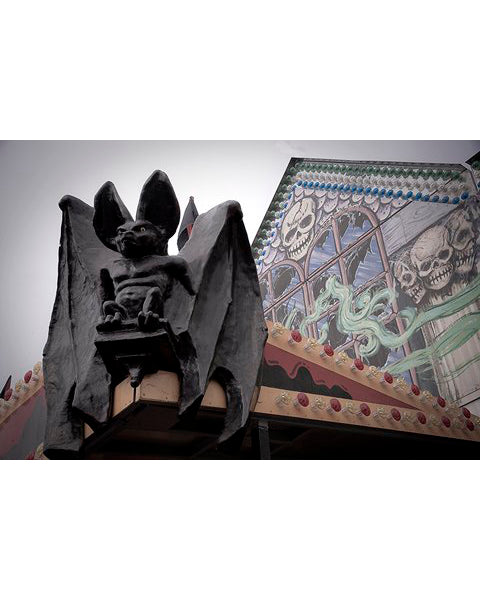 Gothic Carnival Art Print: Bat Gargoyle, Dark Fog, Limited Edition 12x16