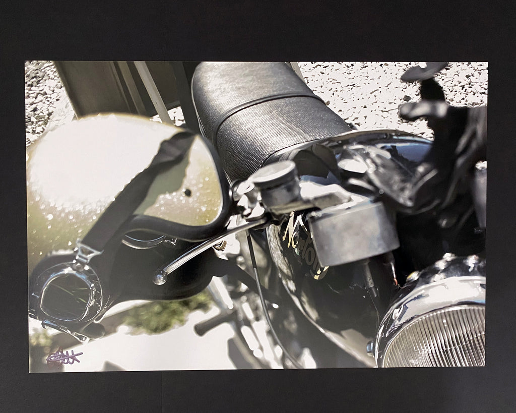 Retro Norton Motorcycle Art Print: Gold Flake Helmet, Signed Photograph 10x15