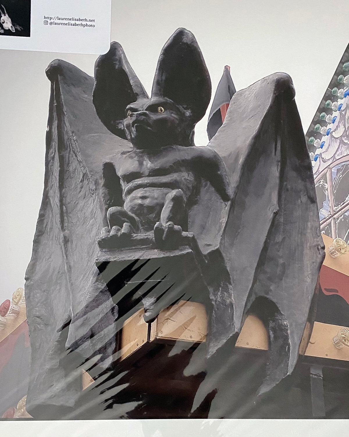 Gothic Carnival Art Print: Bat Gargoyle, Dark Fog, Limited Edition 12x16