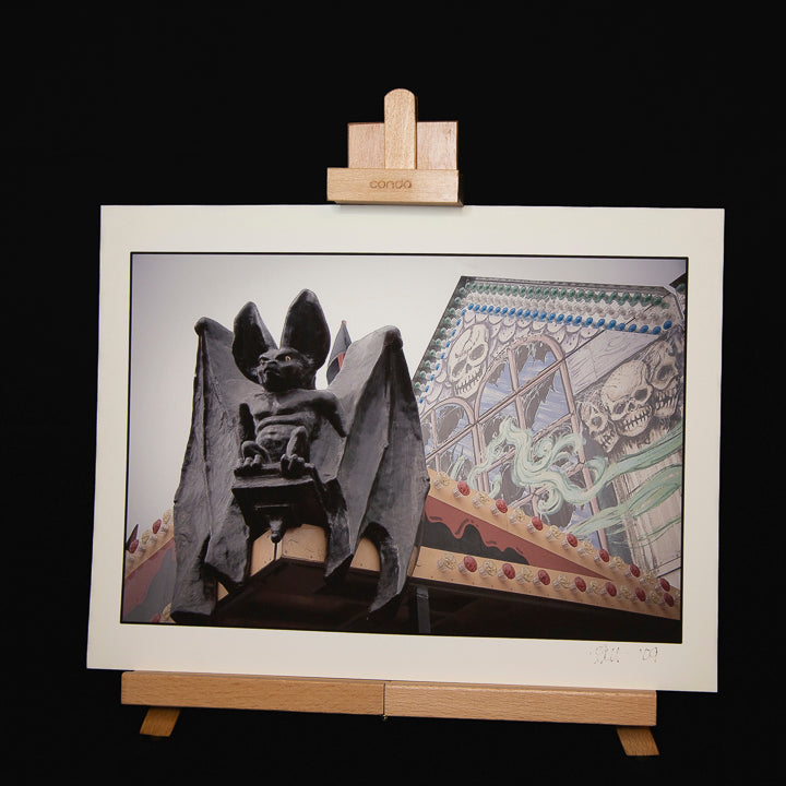 Gothic Carnival Art Print: Bat Gargoyle, Dark Fog, Limited Edition 12x16