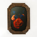 Framed Print Electric Blue Butterfly Perched on Orange Roses 4x6